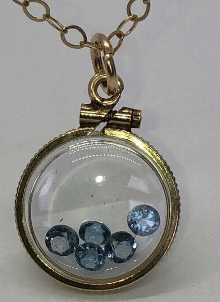 Vintage 12k gold filled shaker locket with five round cut 3mm Topaz gemstones