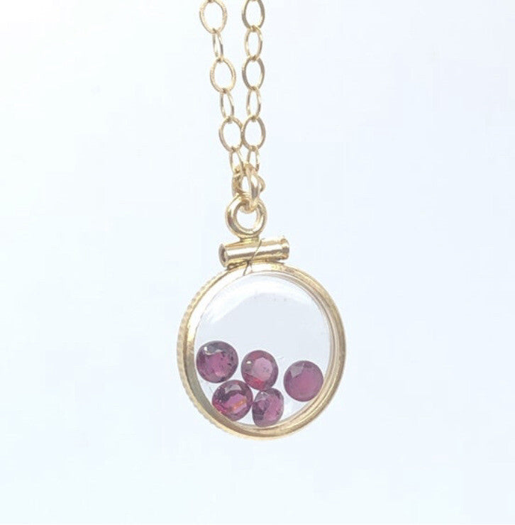 12.5 mm Handmade 14k gold filled shaker locket with 0.91 TCW of genuine garnets