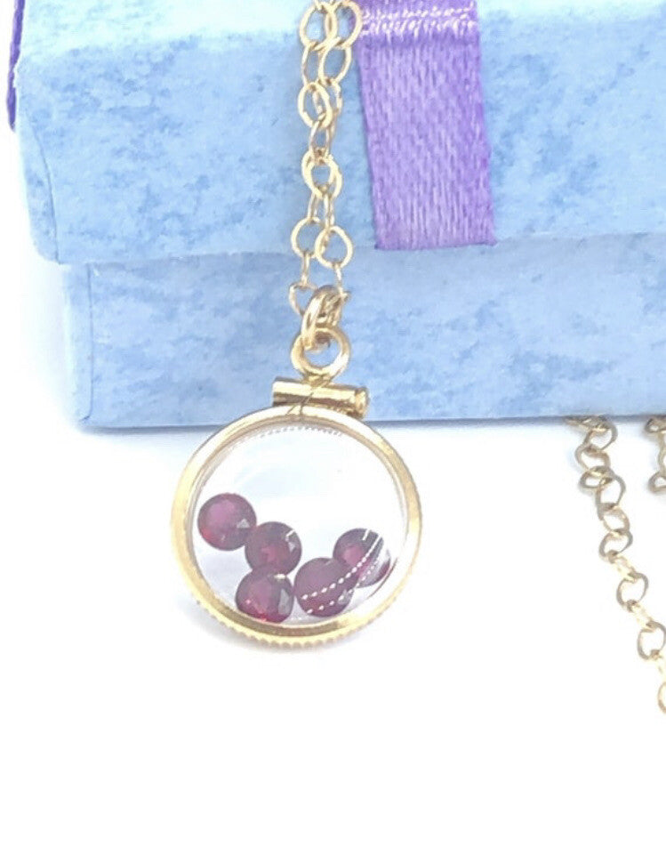12.5 mm Handmade 14k gold filled shaker locket with 0.91 TCW of genuine garnets