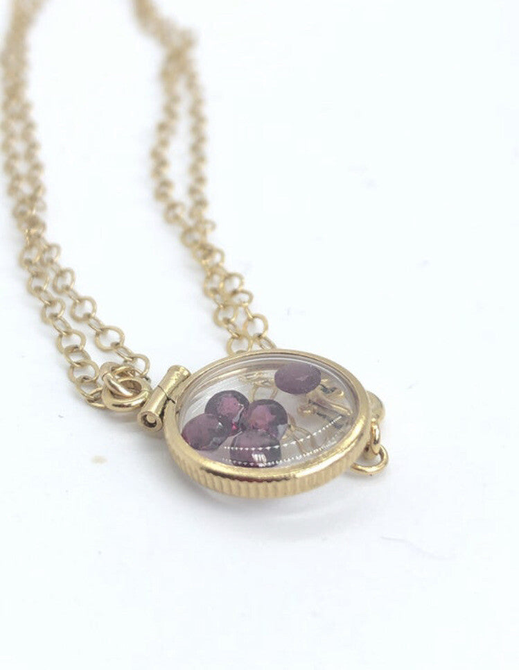 12.5 mm Handmade 14k gold filled shaker locket with 0.91 TCW of genuine garnets