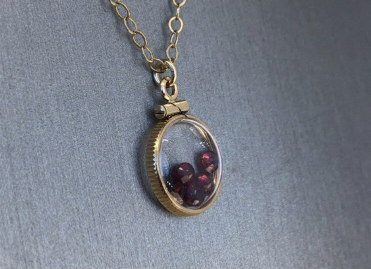 12.5 mm Handmade 14k gold filled shaker locket with 0.91 TCW of genuine garnets