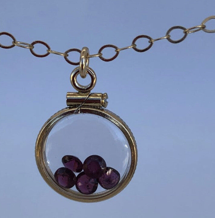 12.5 mm Handmade 14k gold filled shaker locket with 0.91 TCW of genuine garnets