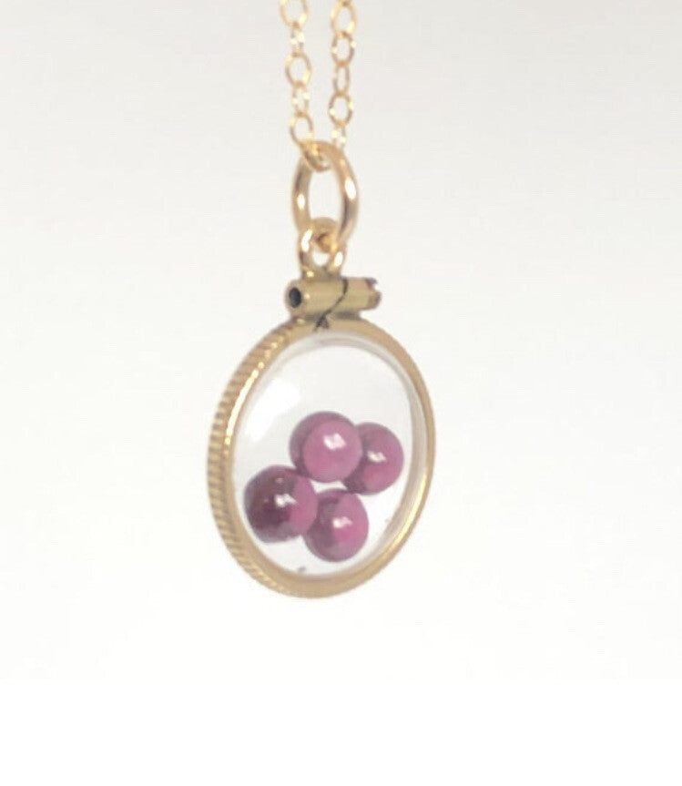 15 mm Vintage 12k gold filled shaker locket with 1.16 TCW cabochon garnet gems