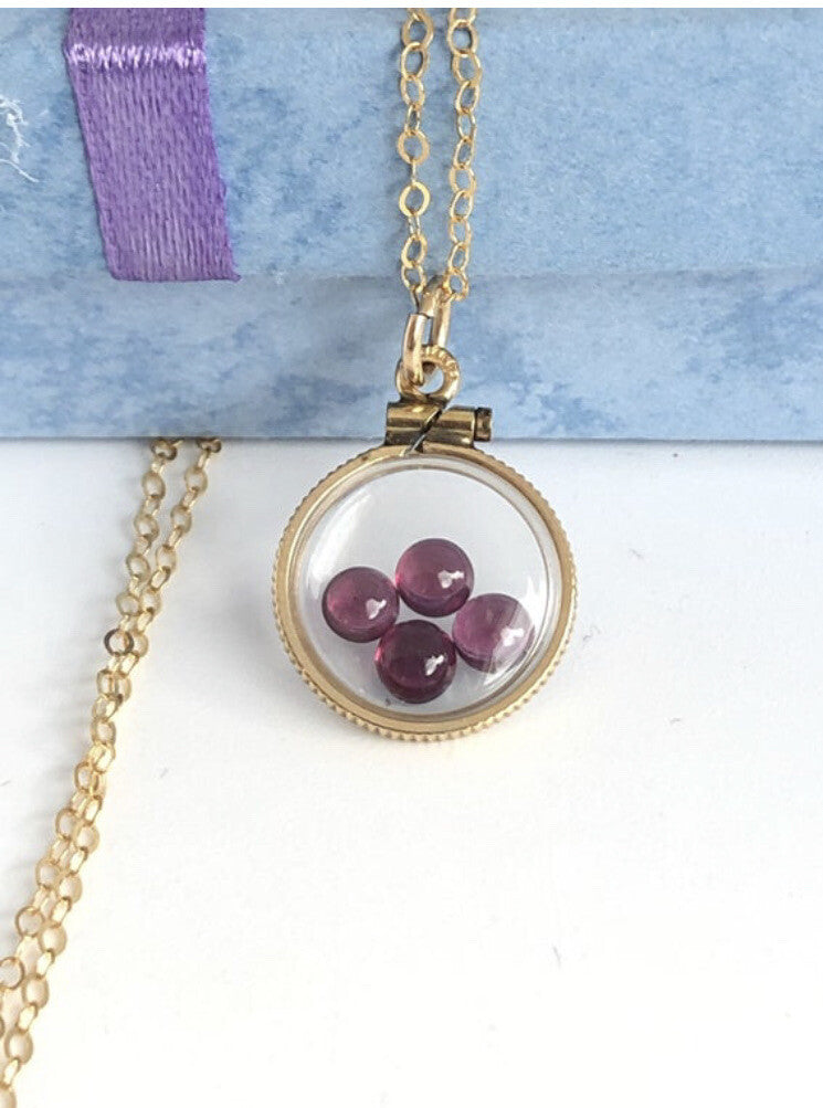 15 mm Vintage 12k gold filled shaker locket with 1.16 TCW cabochon garnet gems