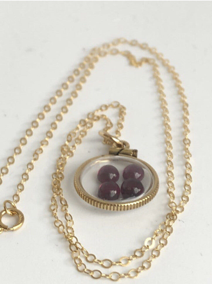 15 mm Vintage 12k gold filled shaker locket with 1.16 TCW cabochon garnet gems