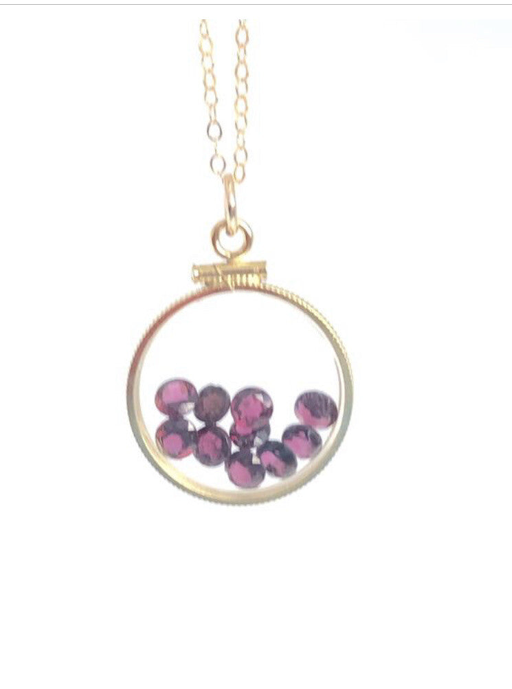 20 mm Vintage 12k gold filled shaker locket 4.16 TCW Garnets, January Birth