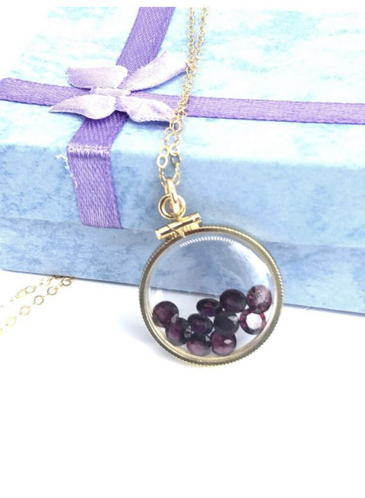 20 mm Vintage 12k gold filled shaker locket 4.16 TCW Garnets, January Birth