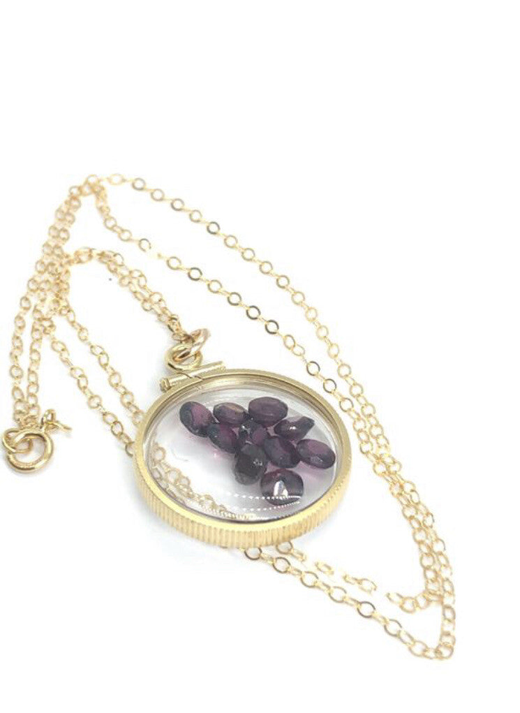 20 mm Vintage 12k gold filled shaker locket 4.16 TCW Garnets, January Birth