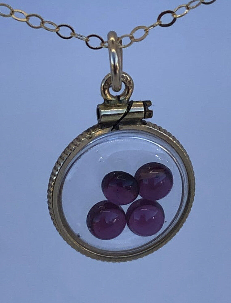 15 mm Vintage 12k gold filled shaker locket with 1.16 TCW cabochon garnet gems