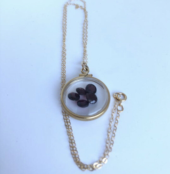 20mm 14k gold filled Shaker locket, 3.55 TCW genuine Garnet gems, January Birth