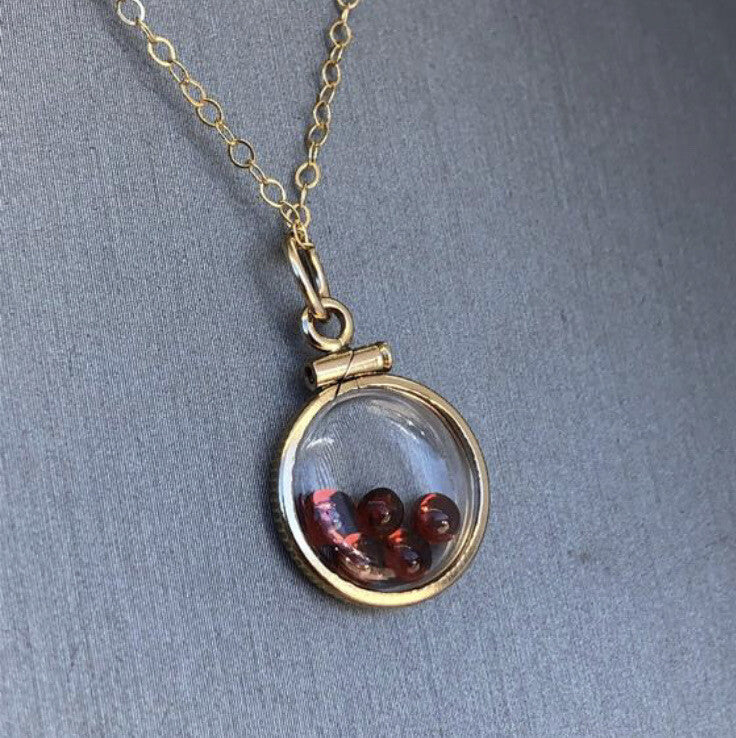 12.5 mm Handmade 14k gold filled shaker locket with 0.91 TCW of genuine garnets