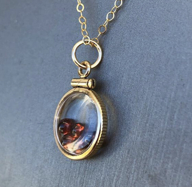 12.5 mm Handmade 14k gold filled shaker locket with 0.91 TCW of genuine garnets
