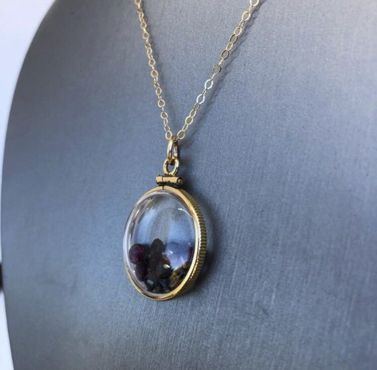 20 mm Vintage 12k gold filled shaker locket 4.16 TCW Garnets, January Birth