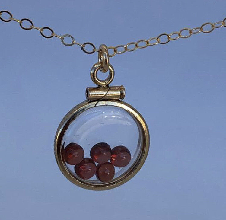 12.5 mm Handmade 14k gold filled shaker locket with 0.91 TCW of genuine garnets