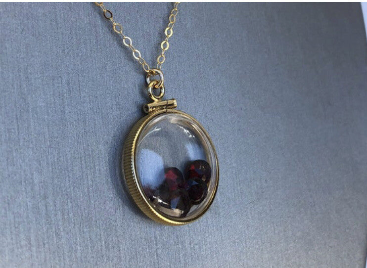20mm 14k gold filled Shaker locket, 3.55 TCW genuine Garnet gems, January Birth