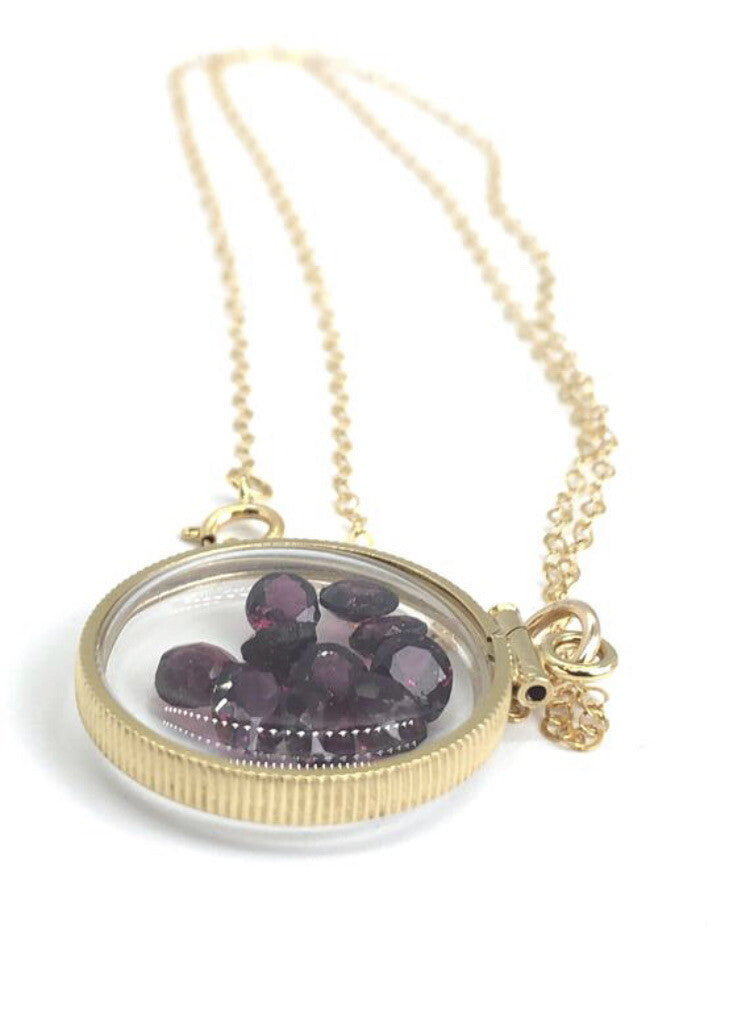 20 mm Vintage 12k gold filled shaker locket 4.16 TCW Garnets, January Birth