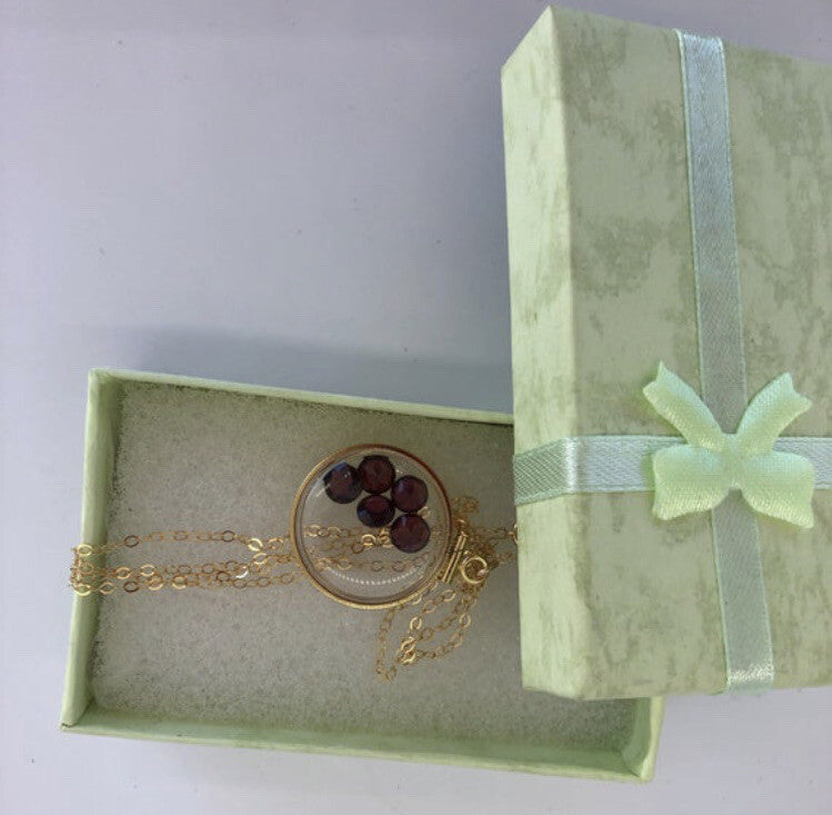 20mm 14k gold filled Shaker locket, 3.55 TCW genuine Garnet gems, January Birth