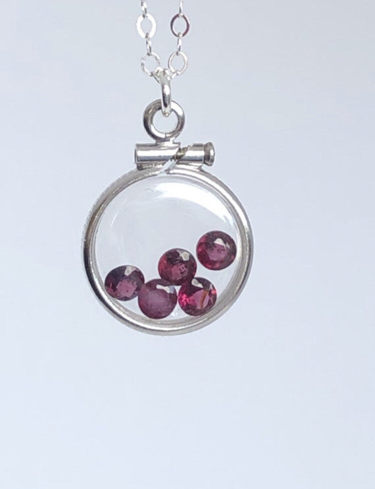 12.5 mm Handmade sterling silver shaker locket with 0.85 TCW of genuine garnets