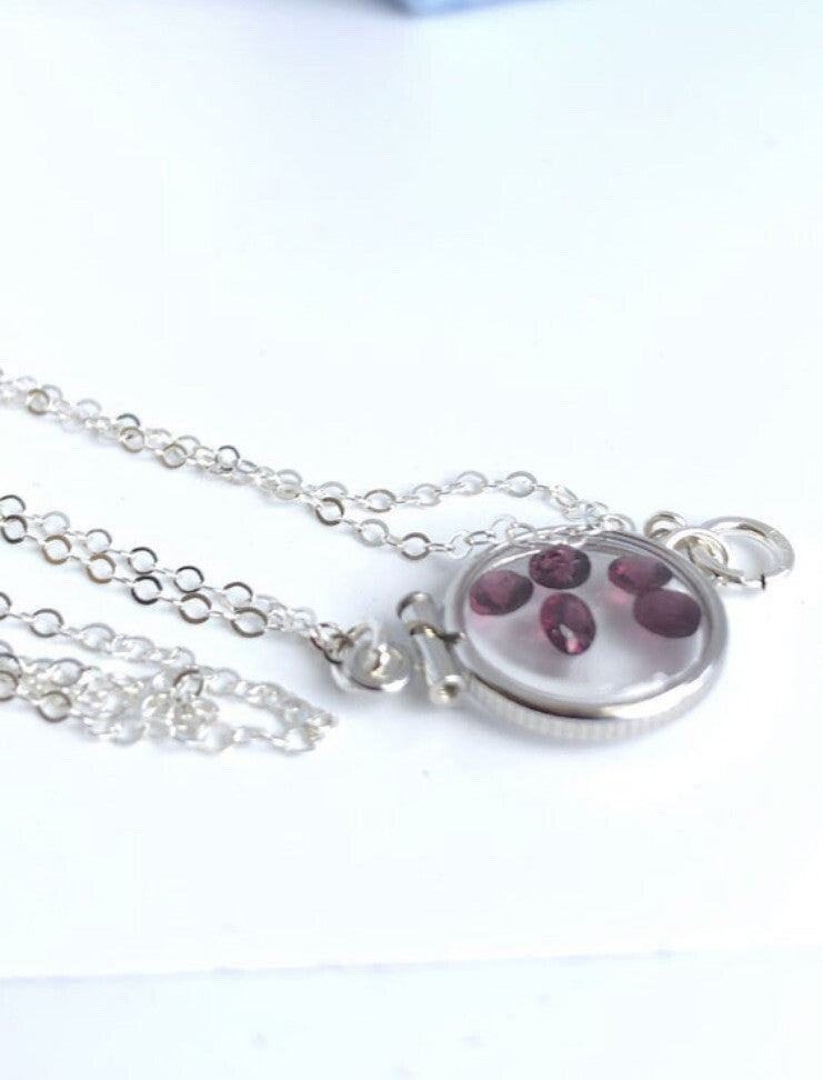 12.5 mm Handmade sterling silver shaker locket with 0.85 TCW of genuine garnets