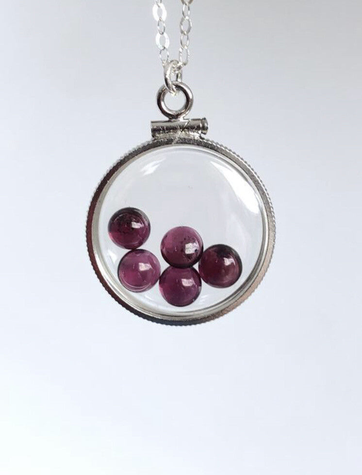 20mm Sterling Silver Shaker locket with 3.98 TCW genuine Garnets, January Birth