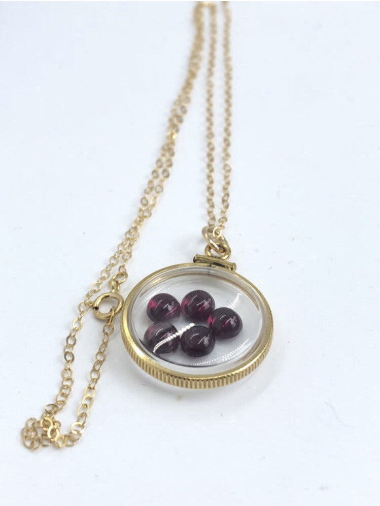 20 mm Vintage 12k gold filled shaker locket with 4 TCW Garnets, January Birth