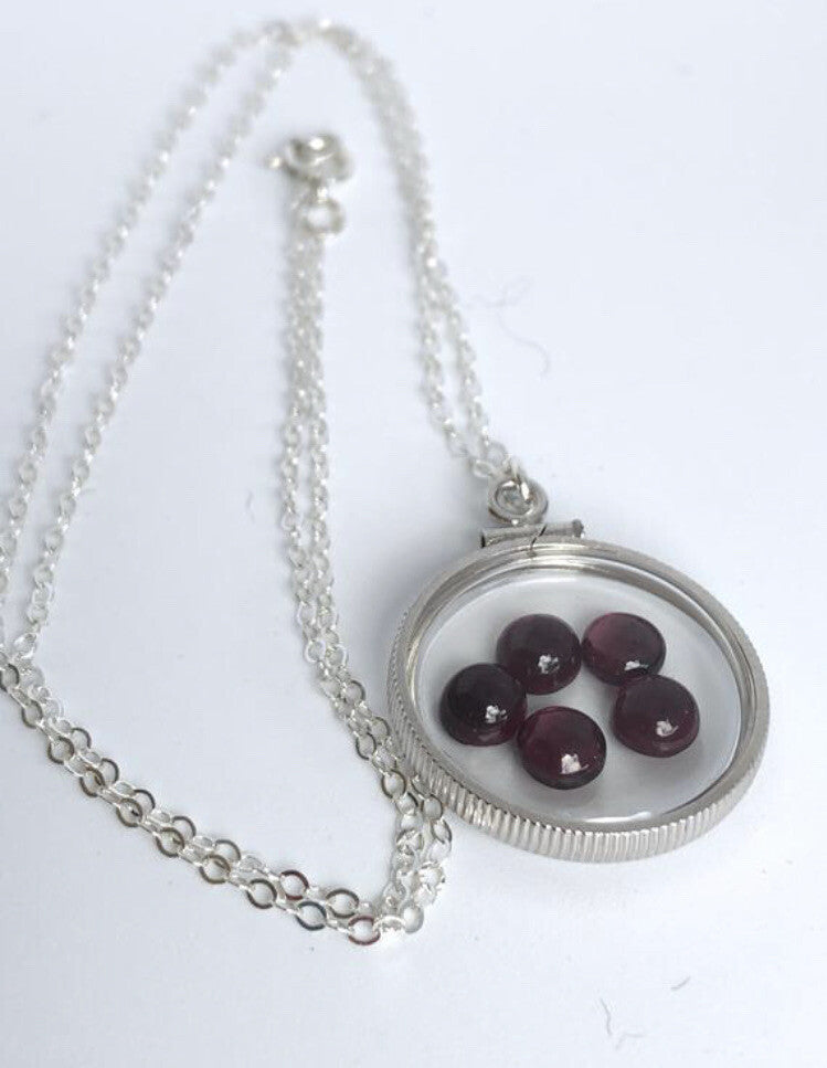 20mm Sterling Silver Shaker locket with 3.98 TCW genuine Garnets, January Birth