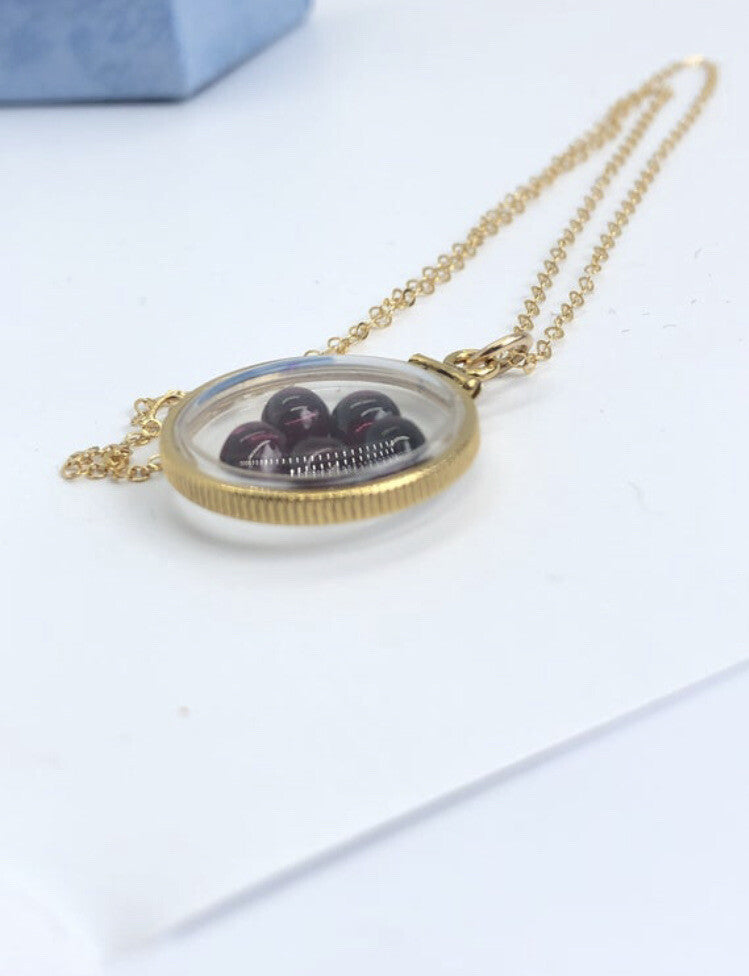 20 mm Vintage 12k gold filled shaker locket with 4 TCW Garnets, January Birth