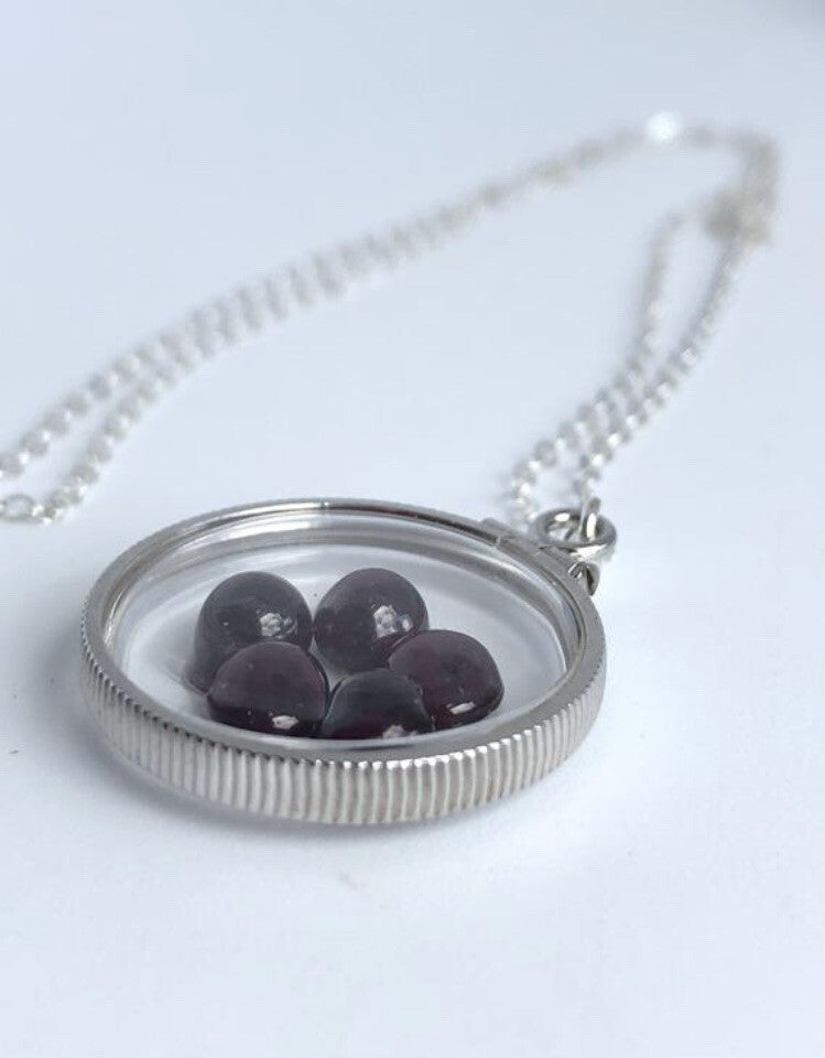 20mm Sterling Silver Shaker locket with 3.98 TCW genuine Garnets, January Birth