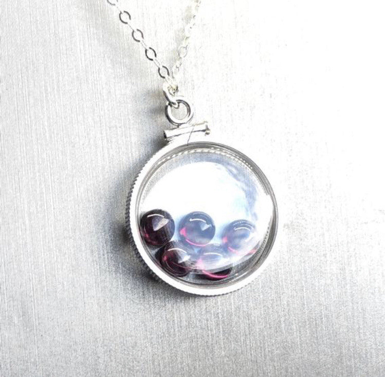 20mm Sterling Silver Shaker locket with 3.98 TCW genuine Garnets, January Birth