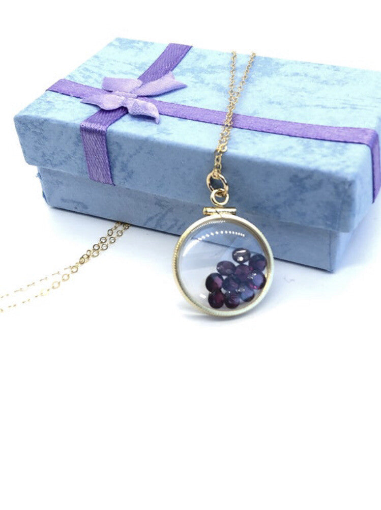 20mm 14k gold filled Shaker locket, 4.16 TCW genuine Garnet gems, January Birth