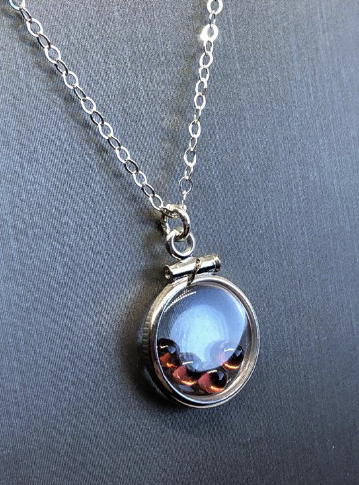 12.5 mm Handmade sterling silver shaker locket with 0.85 TCW of genuine garnets