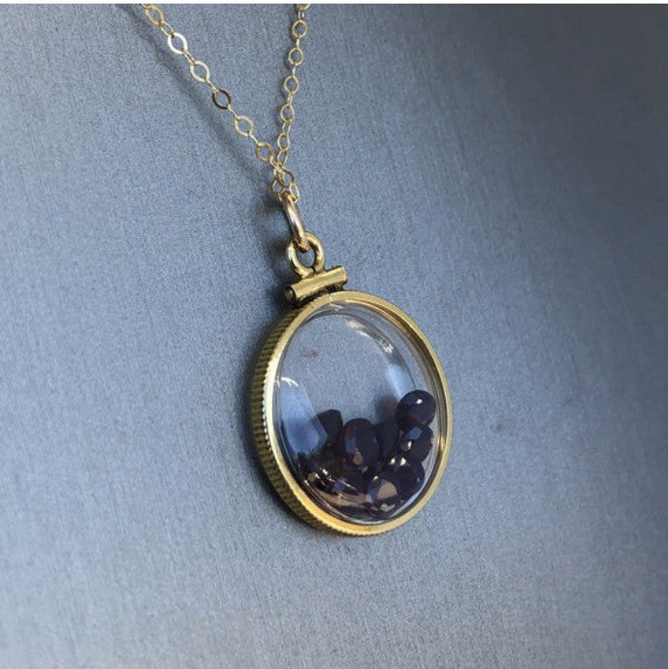 20mm 14k gold filled Shaker locket, 4.16 TCW genuine Garnet gems, January Birth