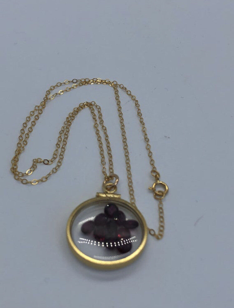 20mm 14k gold filled Shaker locket, 4.16 TCW genuine Garnet gems, January Birth