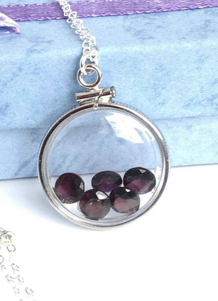 20 mm Sterling Silver Shaker locket with 2.55 TCW genuine Garnets, January