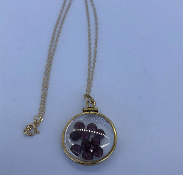 20mm 14k gold filled Shaker locket, 4.16 TCW genuine Garnet gems, January Birth
