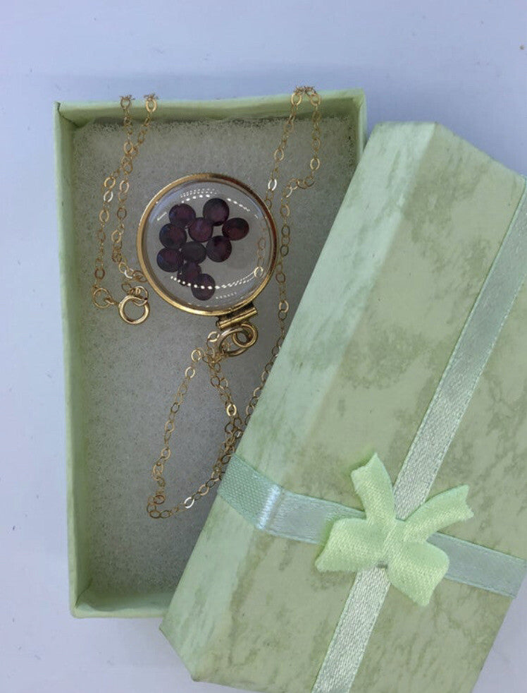 20mm 14k gold filled Shaker locket, 4.16 TCW genuine Garnet gems, January Birth