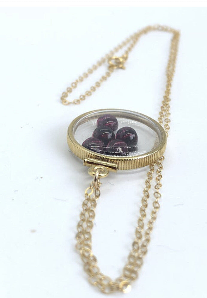 20mm 14k gold filled Shaker locket, 3.9 TCW genuine Garnet gems, January Birth