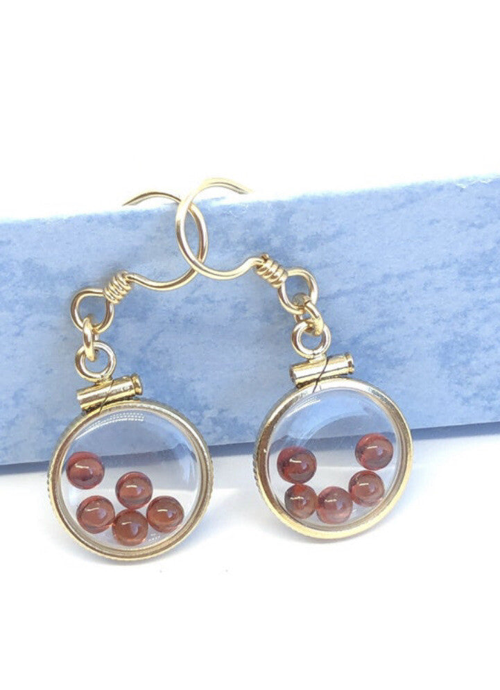 Handmade 14k gold filled shaker locket Earrings 2.2 TCW of genuine garnets