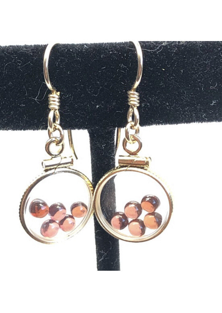 Handmade 14k gold filled shaker locket Earrings 2.2 TCW of genuine garnets