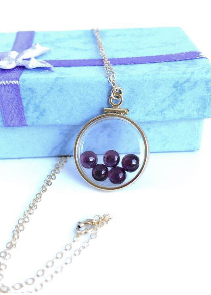 20mm 14k gold filled Shaker locket, 3.9 TCW genuine Garnet gems, January Birth