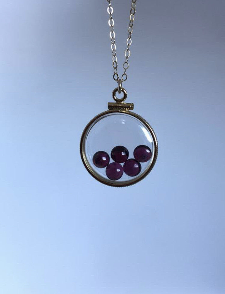 20mm 14k gold filled Shaker locket, 3.9 TCW genuine Garnet gems, January Birth