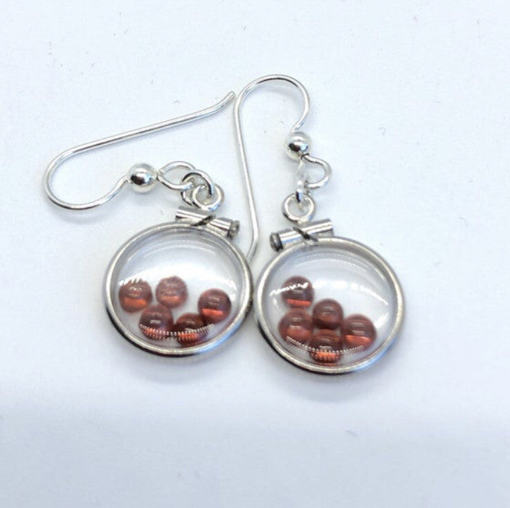 Handmade sterling silver shaker locket Earrings 2.2 TCW of genuine garnets