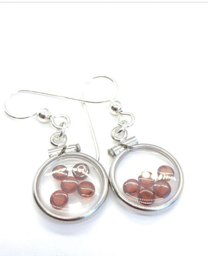 Handmade sterling silver shaker locket Earrings 2.2 TCW of genuine garnets