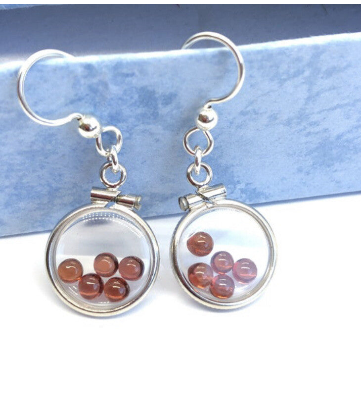 Handmade sterling silver shaker locket Earrings 2.2 TCW of genuine garnets