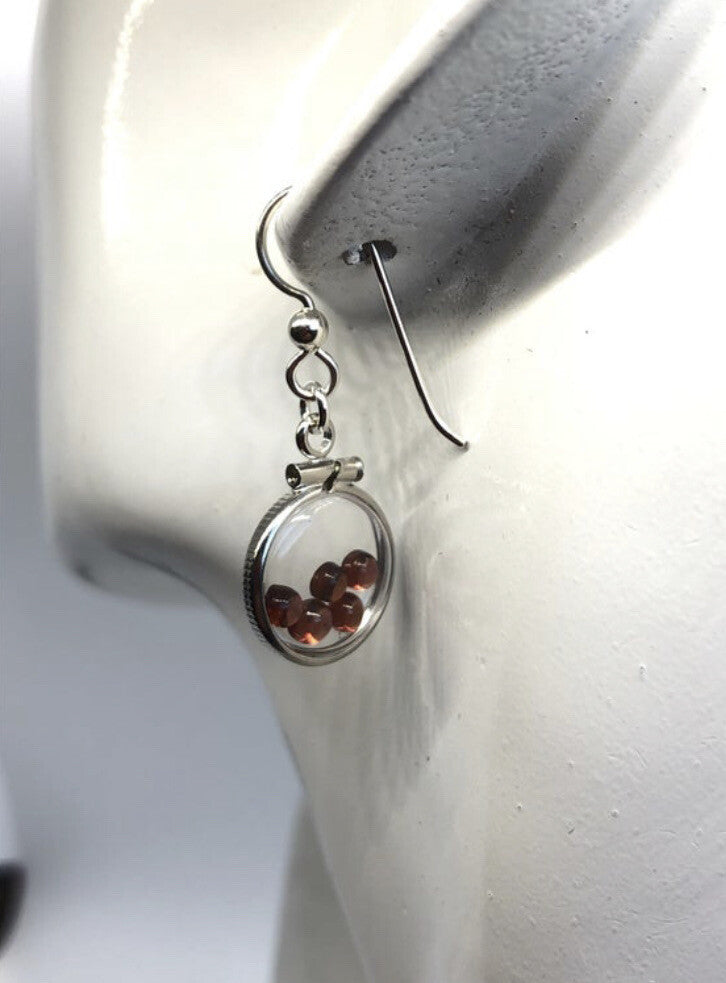 Handmade sterling silver shaker locket Earrings 2.2 TCW of genuine garnets