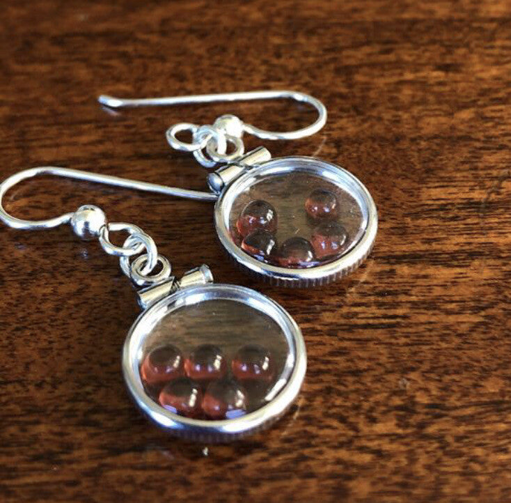 Handmade sterling silver shaker locket Earrings 2.2 TCW of genuine garnets