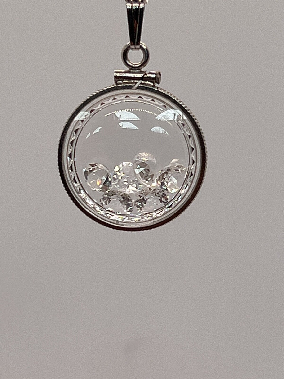 Empty Customizable Nickel Size Sterling Silver Lucite Shaker locket diamond edge