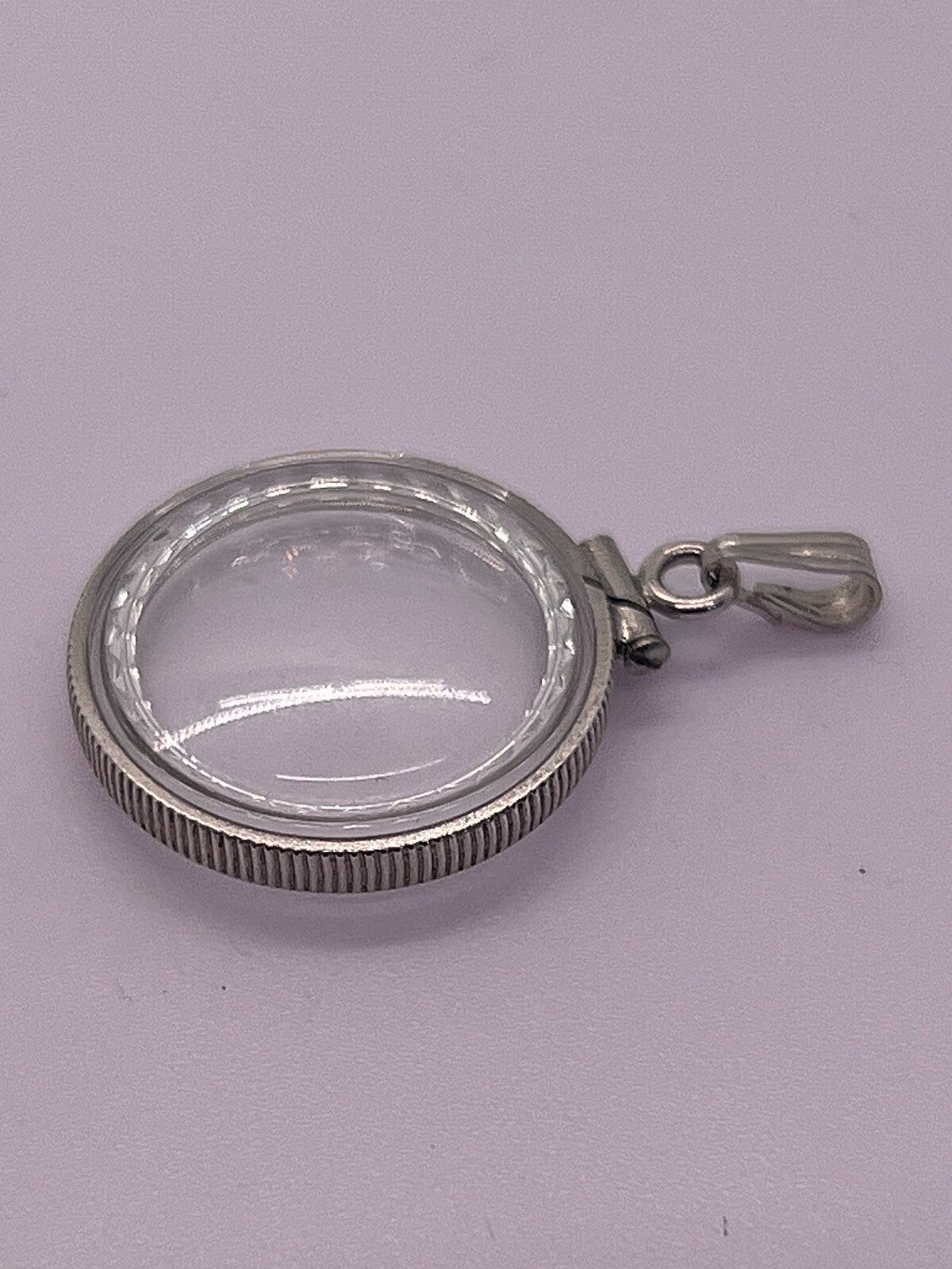 Empty Customizable Nickel Size Sterling Silver Lucite Shaker locket diamond edge