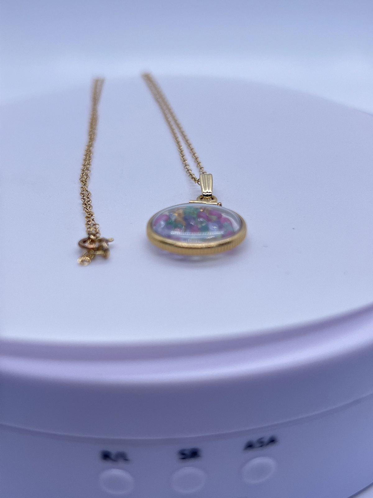 14k Solid gold Lucite Shaker Locket ruby, tanzanite, amethyst, emerald, peridot