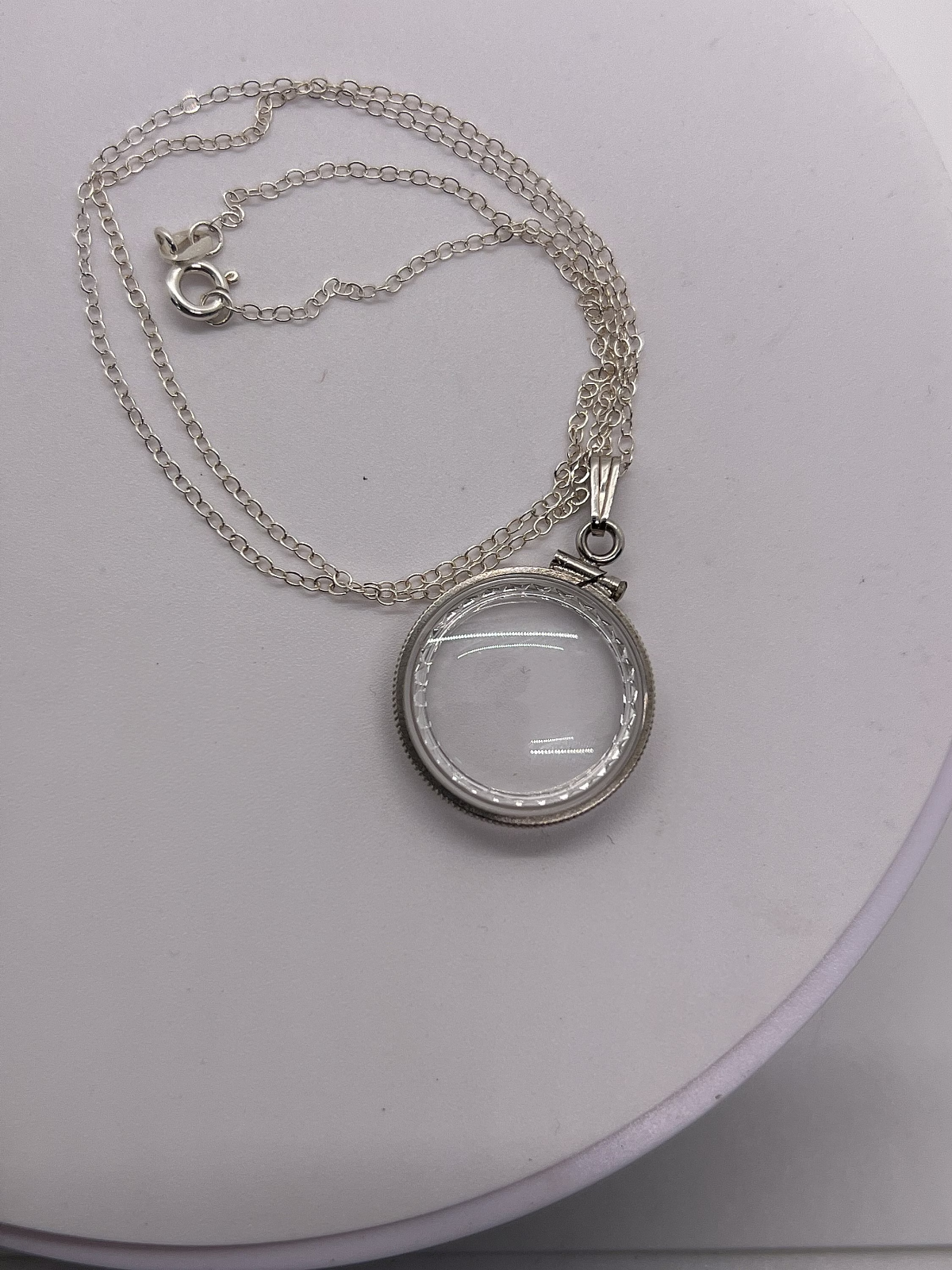 Empty Customizable Nickel Size Sterling Silver Lucite Shaker locket diamond edge